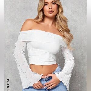SHEIN BAE Off Shoulder Beaded Pearls Top